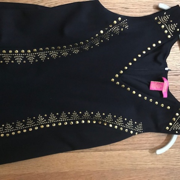 Black knee-length dress with Gold metal Details - Picture 3 of 7